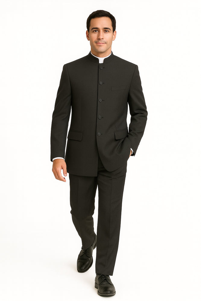 Men's Suit Mandarin Collar Black Pinstripe 5 Button Chinese Nehru Banded Collar Style Three Piece Low Priced Fashion Outfits Suits
