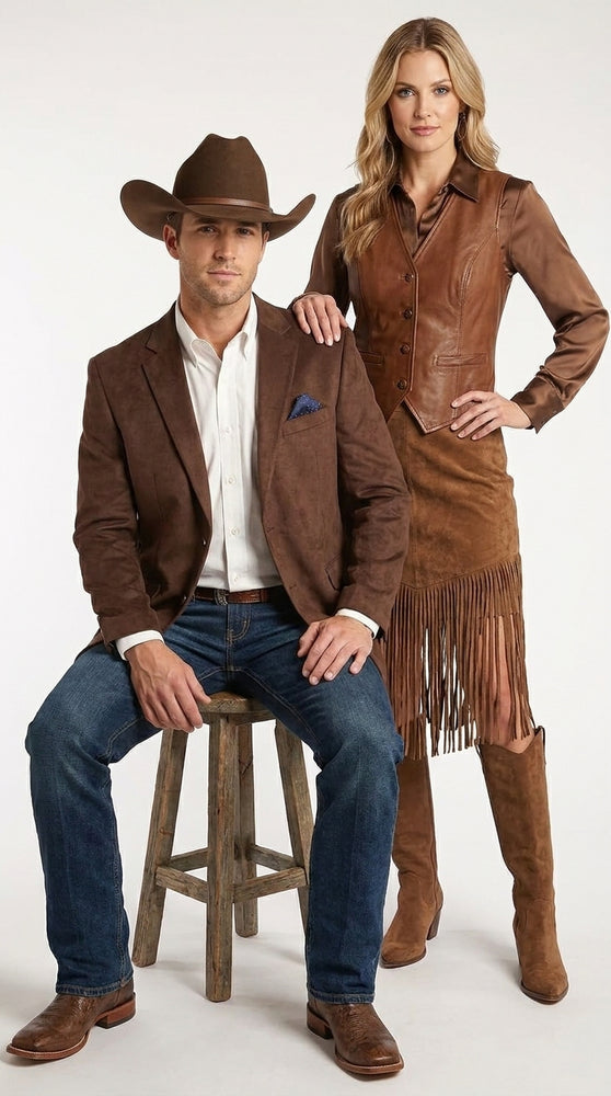 Mens Chocolate Brown Western Blazer – Cowboy Style Sport Coat Jacket Suede Fabric Two Buttons