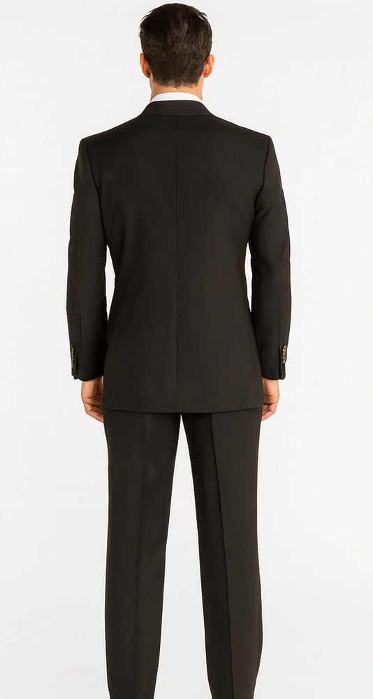 Mens Classic Fit 3 Button Vested Single Pleated Pant Suit in Black