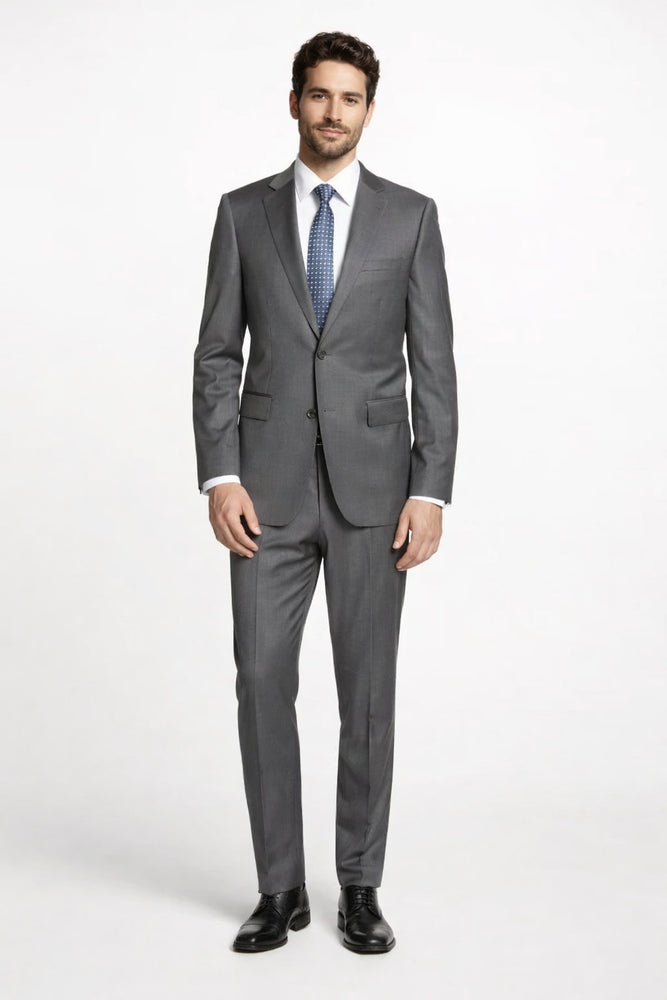 Mens Mantoni Gray Suit – Classic 2 Piece Grey Suit for Wedding, Business and Formal Wear