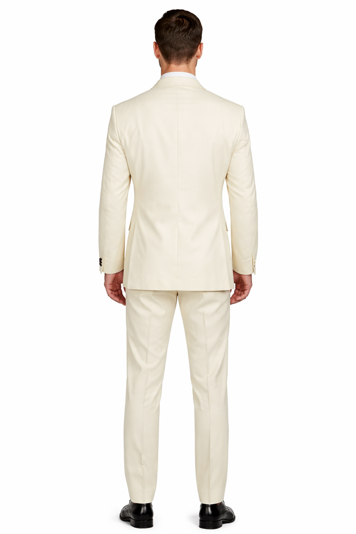 Mens Classic Poplin Double Breasted Suit in Ivory