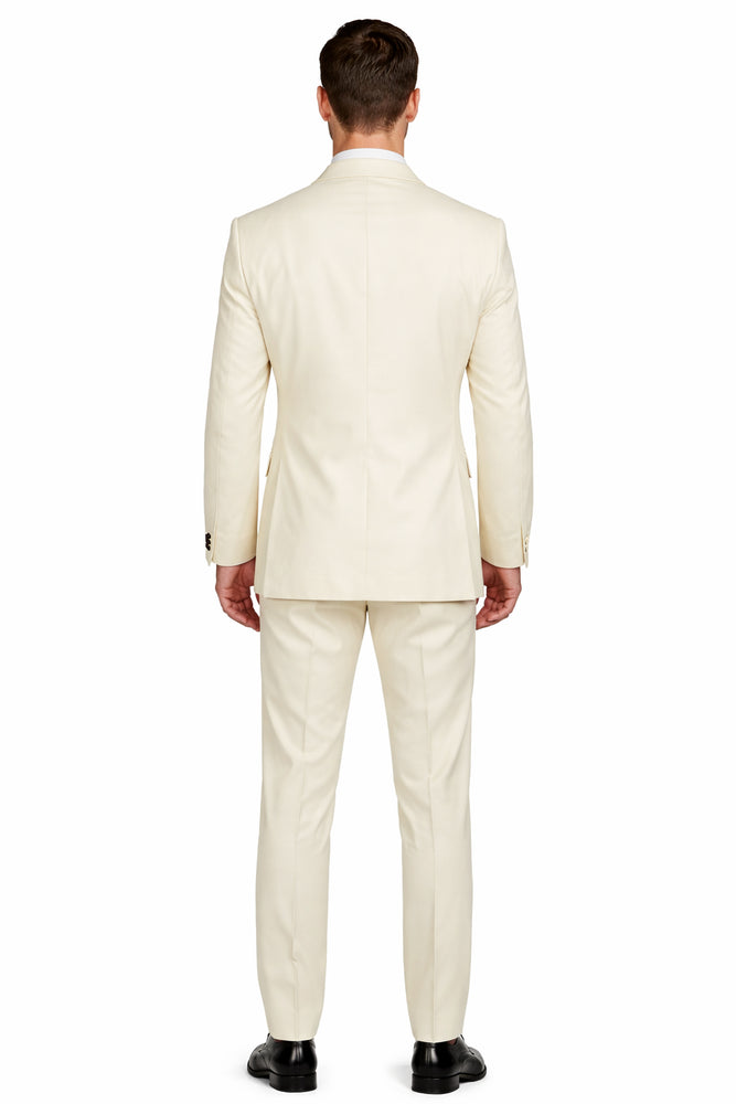 Mens Classic Poplin Double Breasted Suit in Ivory