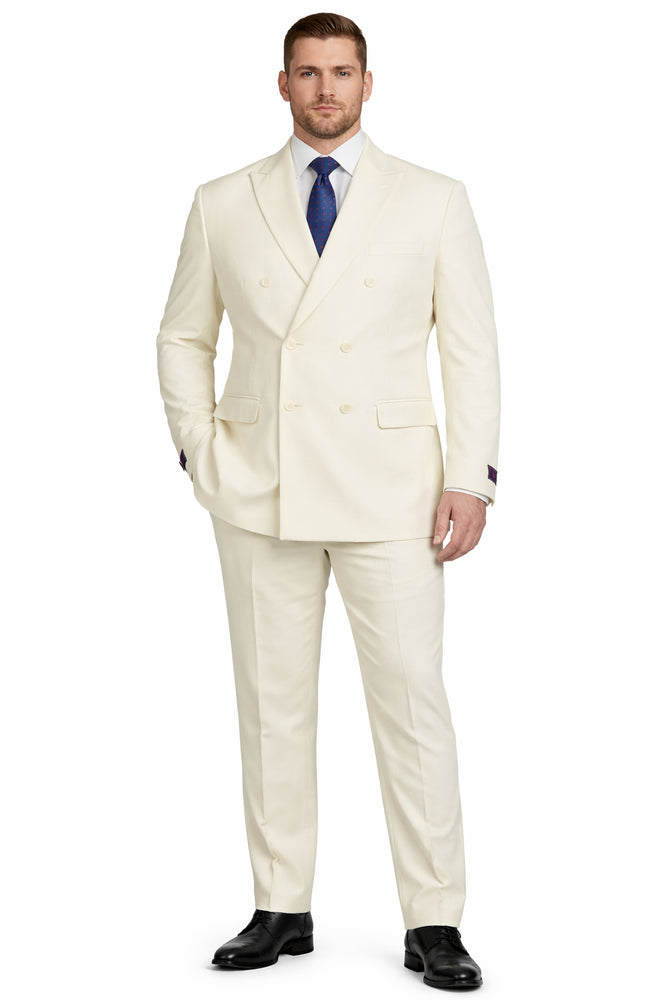 Mens Classic Poplin Double Breasted Suit in Ivory