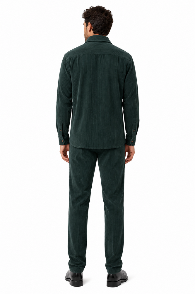 Mens Corduroy  Shirt and Pants Walking Suit in Winter Cotton Fabric Casual in Color Green leisure Style