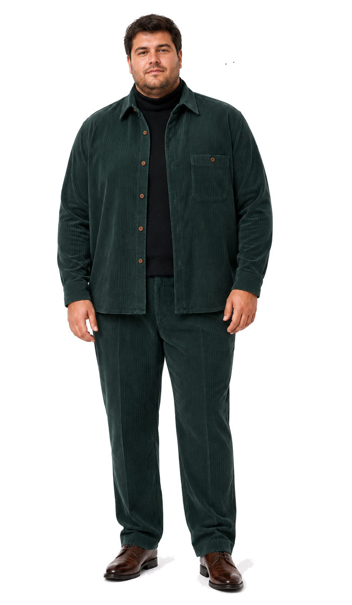 Mens Corduroy  Shirt and Pants Walking Suit in Winter Cotton Fabric Casual in Color Green leisure Style