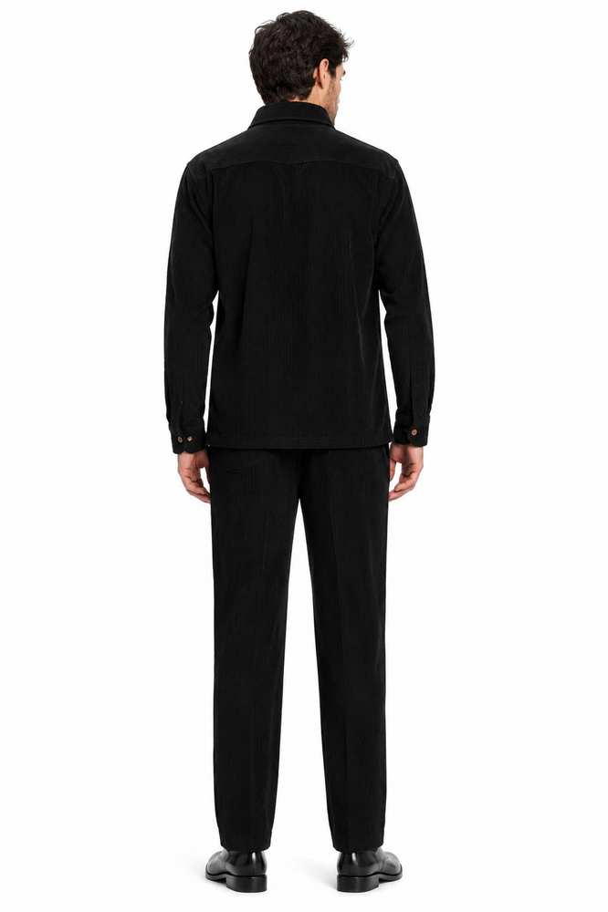 Mens Corduroy Shirt and Pants Walking Suit in Winter Cotton Fabric Casual in Color Black leisure Style