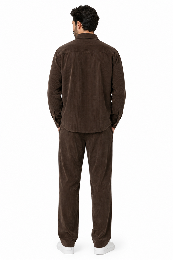 Men's Corduroy Shirt and Pants Walking Suit in Winter Cotton Fabric Causal in Color Mocha Choclate brown leisure Style