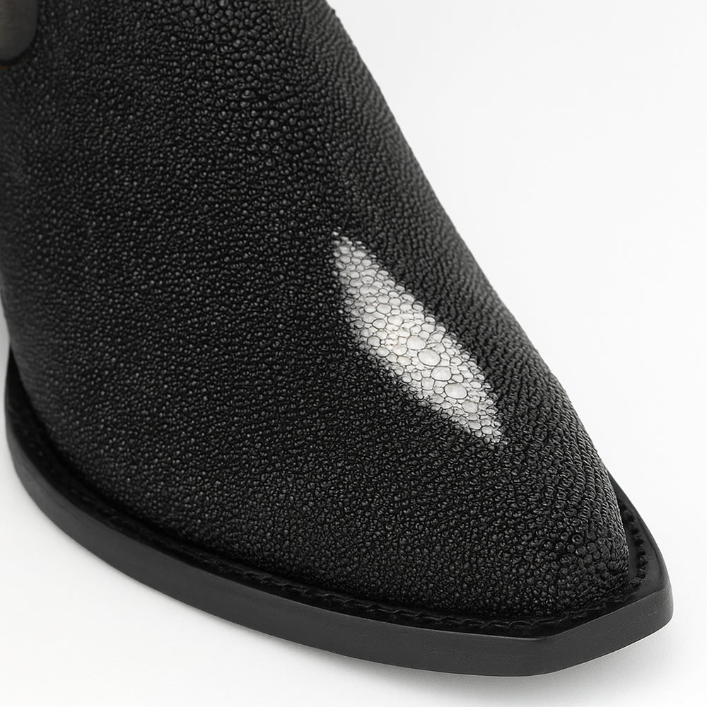 Men's King Exotic Snip Toe Stingray Boots Single Stone Handmade Black (494R1205)