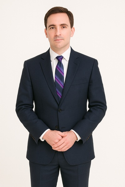Men's Dark Navy Blue Suit For Men Glen Plaid 2 Button Wool Classic Fit Suit Flat Front Pants