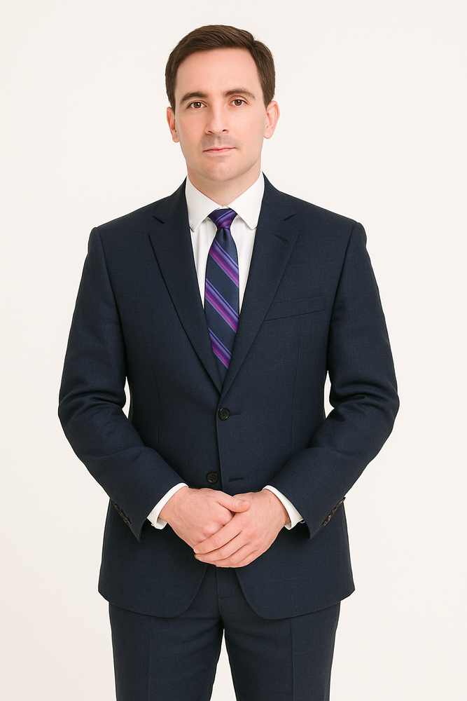 Men's Dark Navy Blue Suit For Men Glen Plaid 2 Button Wool Classic Fit Suit Flat Front Pants