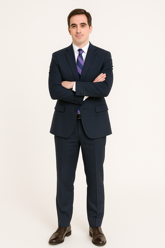 Men's Dark Navy Blue Suit For Men Glen Plaid 2 Button Wool Classic Fit Suit Flat Front Pants