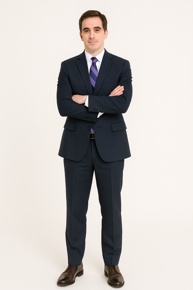 Men's Dark Navy Blue Suit For Men Glen Plaid 2 Button Wool Classic Fit Suit Flat Front Pants