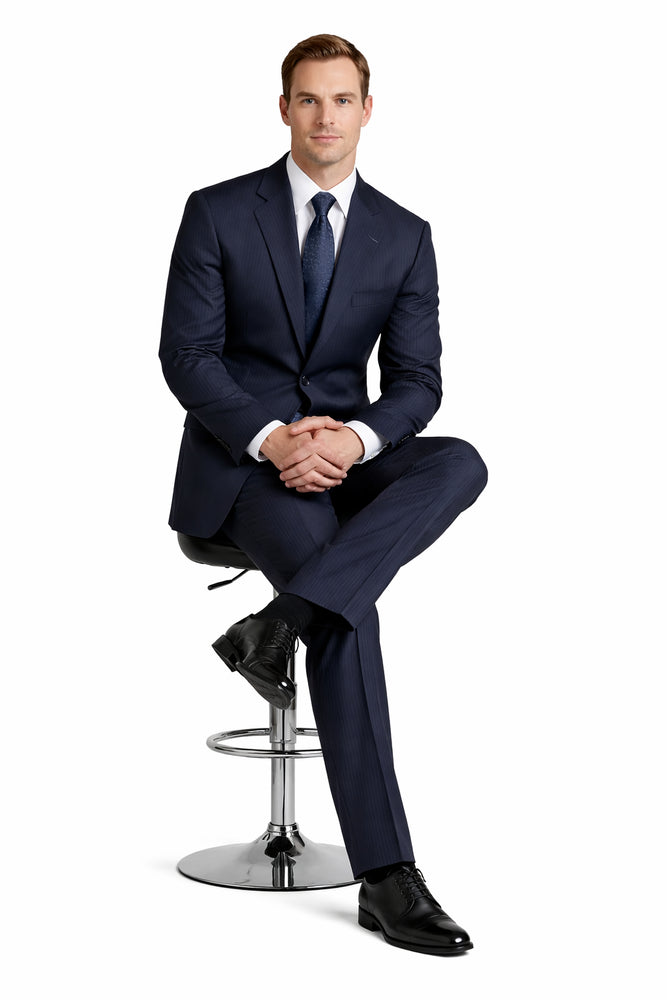 Men's Dark Navy Pinstripe Italian Design Suit