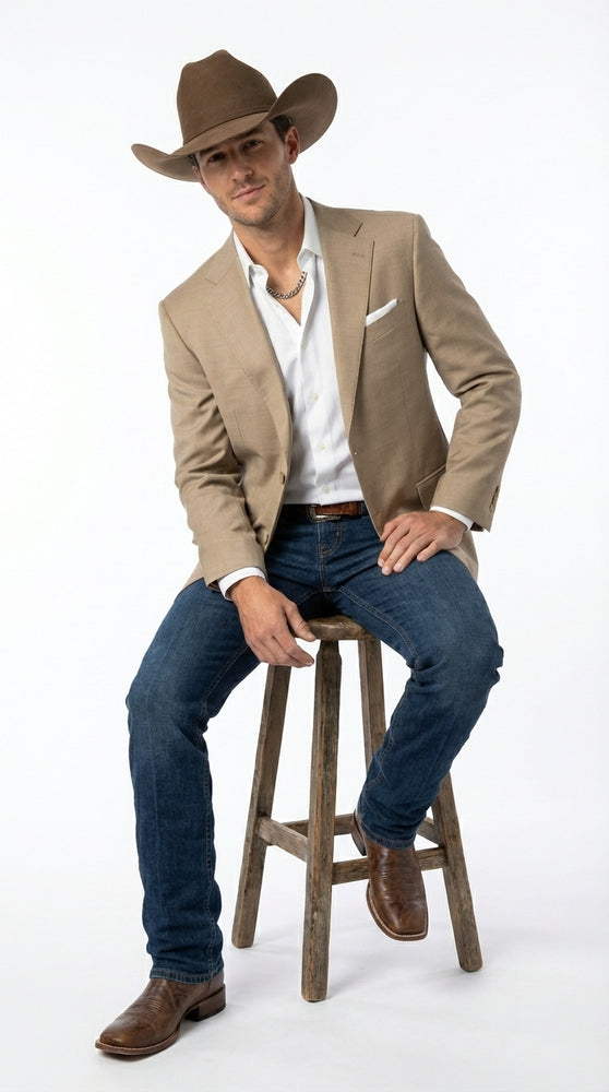Mens Dark Tan Cowboy Western Blazer – Classic Western Style Sport Coat Casual Formal Jacket for Business Wedding Modern Fit