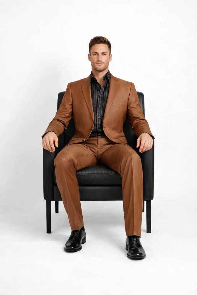 Men's Designer 2-Button With Sheen Rust ~ Peach Sharkskin Suit