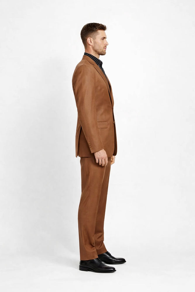 Men's Designer 2-Button With Sheen Rust ~ Peach Sharkskin Suit