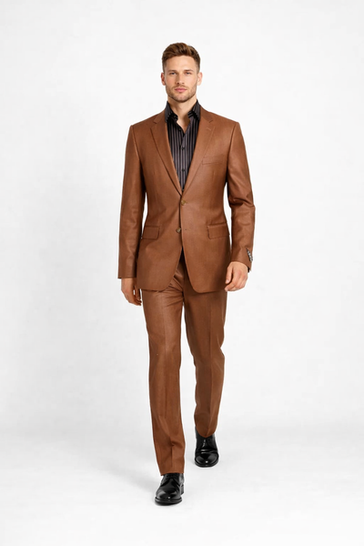 Men's Designer 2-Button With Sheen Rust ~ Peach Sharkskin Suit