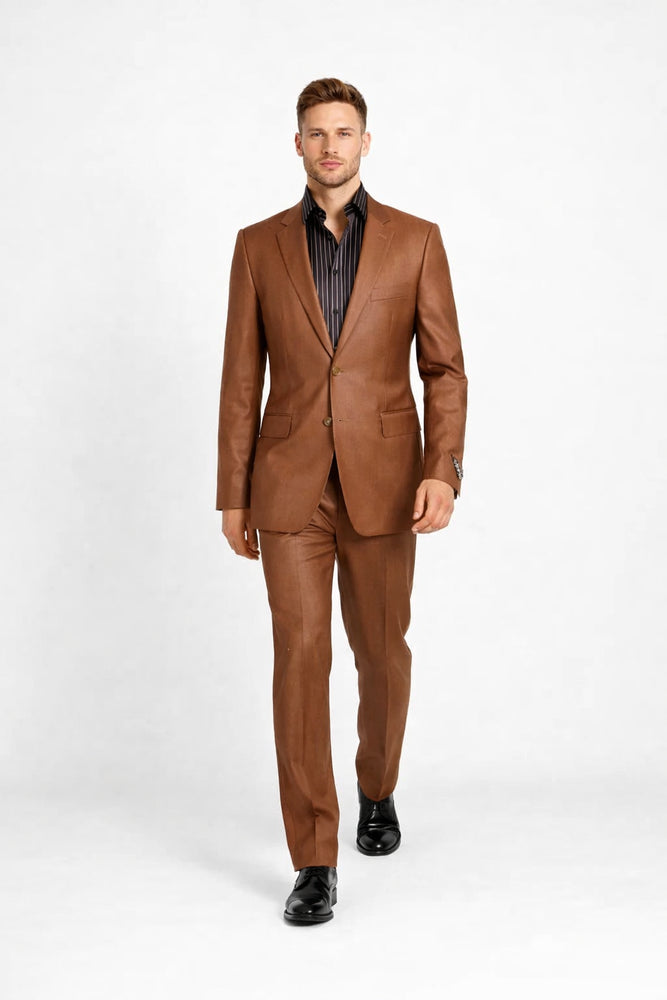 Men's Designer 2-Button With Sheen Rust ~ Peach Sharkskin Suit