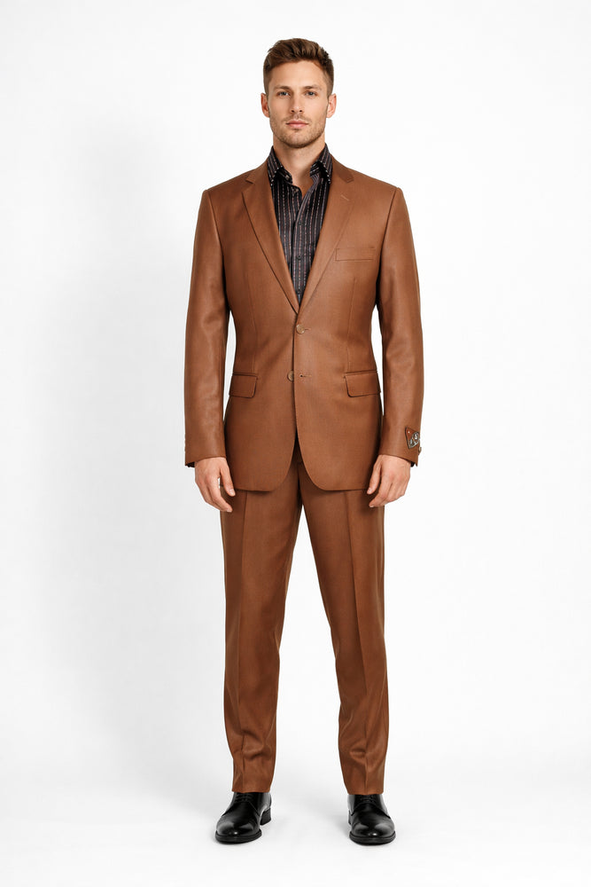 Men's Designer 2-Button With Sheen Rust ~ Peach Sharkskin Suit
