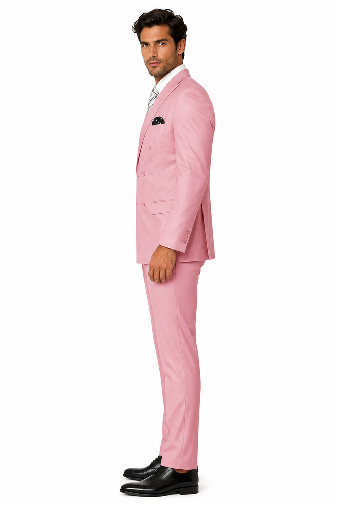 Men's Designer Double Breasted Wool Suit in Blush Pink