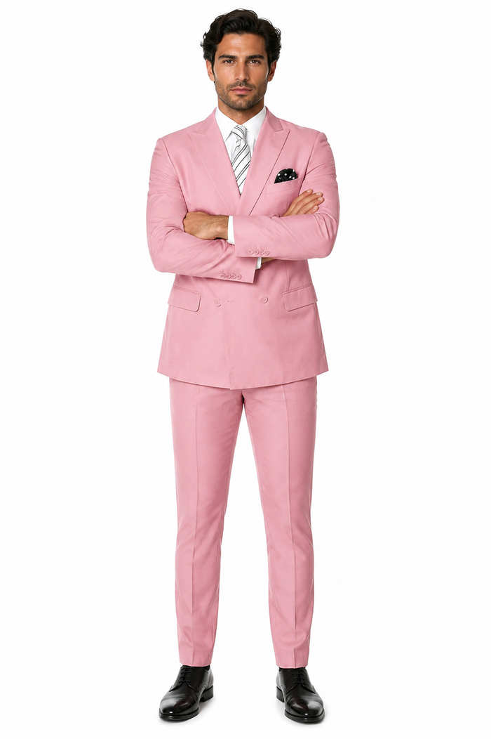 Men's Designer Double Breasted Wool Suit in Blush Pink