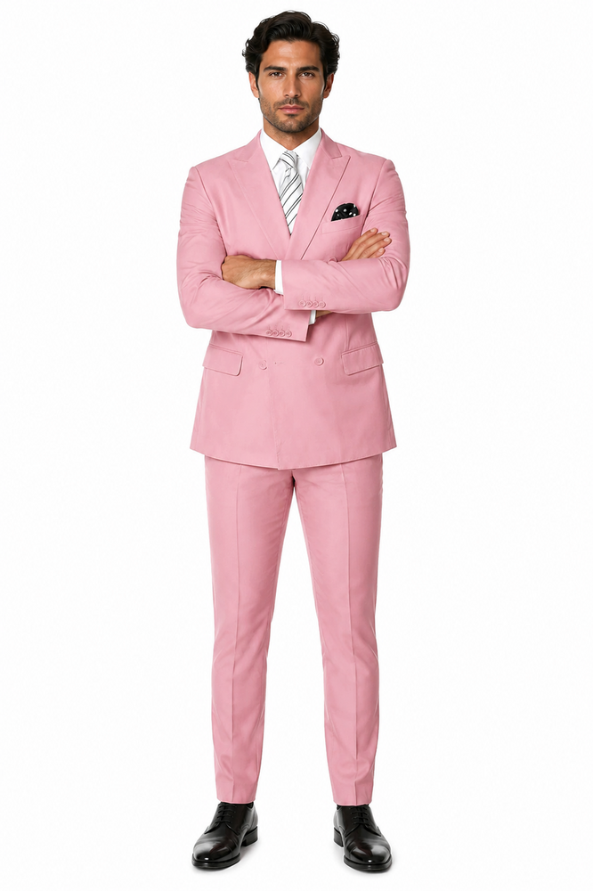 Men's Designer Double Breasted Wool Suit in Blush Pink