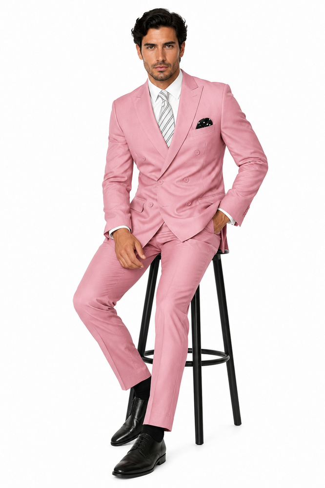 Men's Designer Double Breasted Wool Suit in Blush Pink