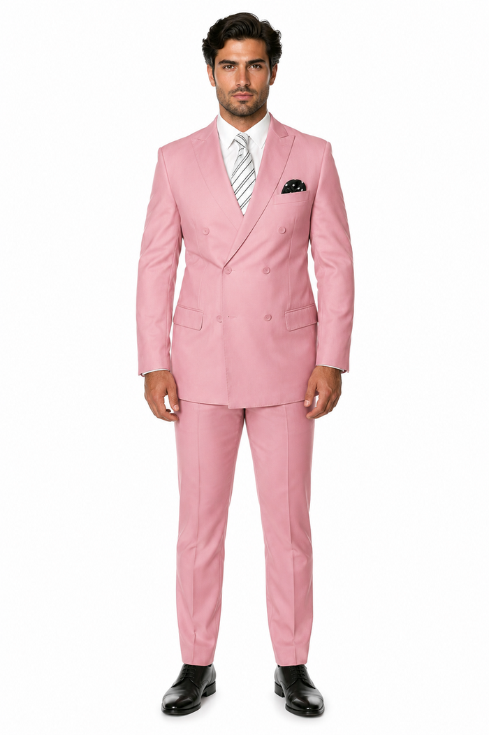 Men's Designer Double Breasted Wool Suit in Blush Pink