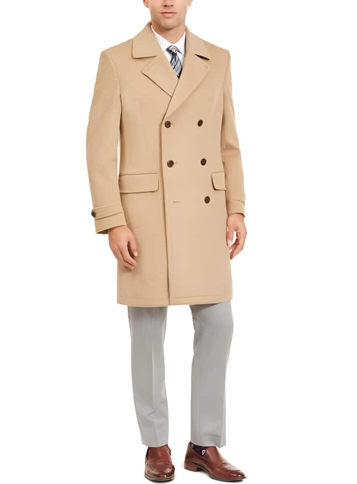 Men's Wool Blend Peacoat | Double Breasted Topcoat | Camel Car Coat