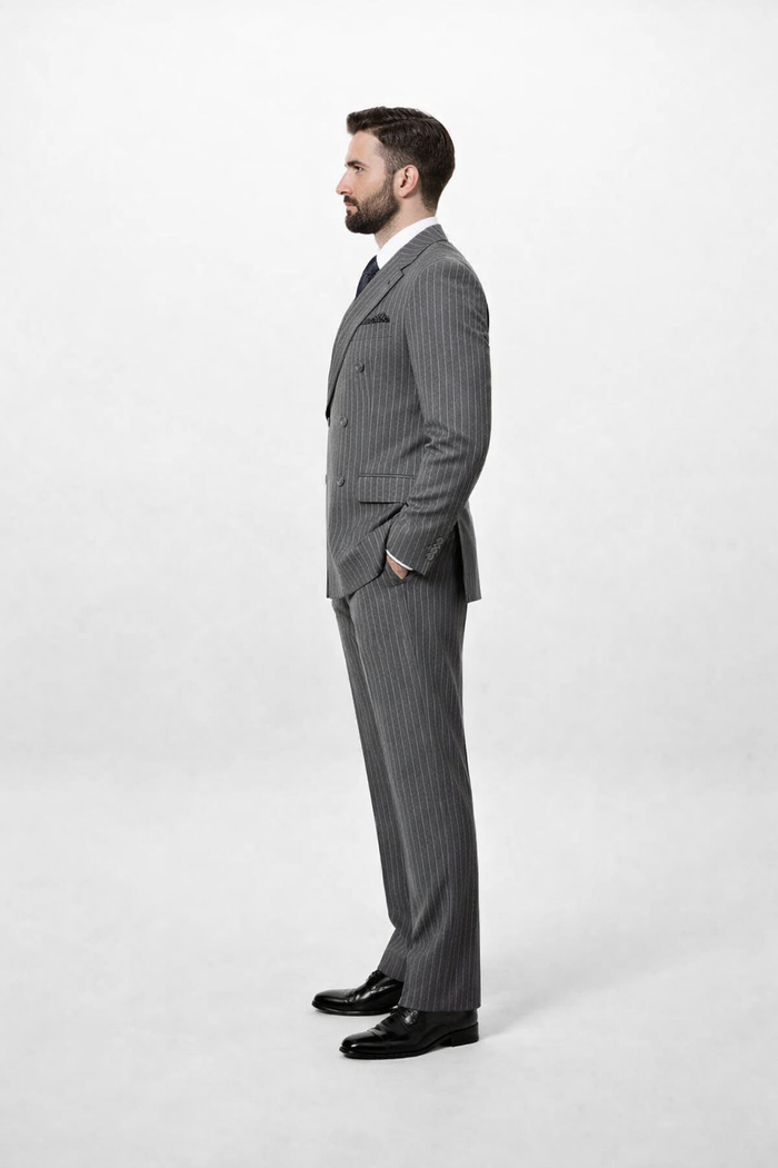 Mens Double Breasted Charcoal Grey Suit