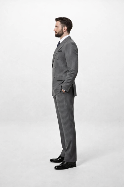 Mens Double Breasted Charcoal Grey Suit