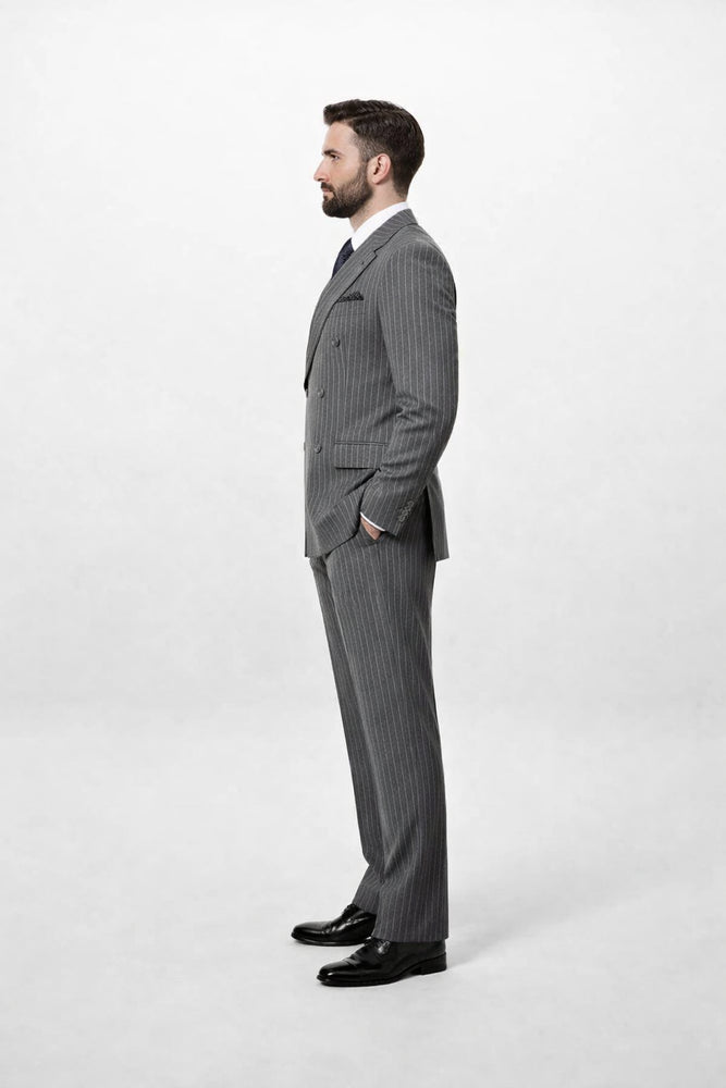 Mens Double Breasted Charcoal Grey Suit