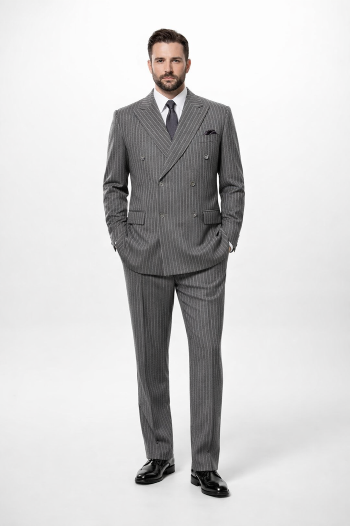 Mens Double Breasted Charcoal Grey Suit