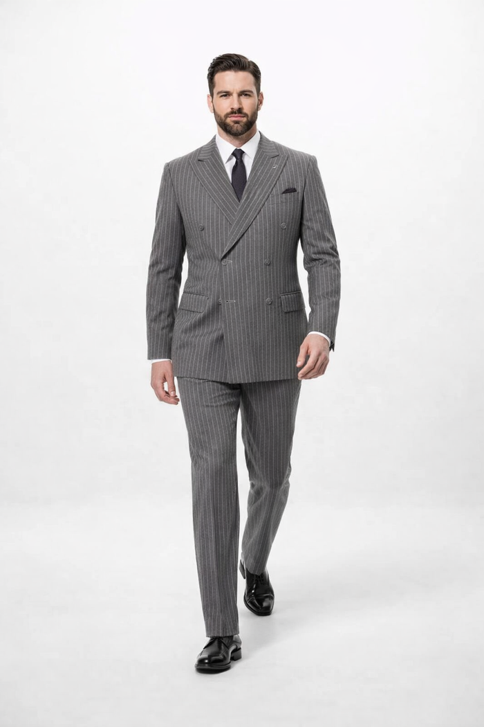 Mens Double Breasted Charcoal Grey Suit