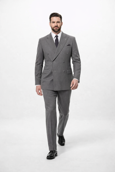 Mens Double Breasted Charcoal Grey Suit
