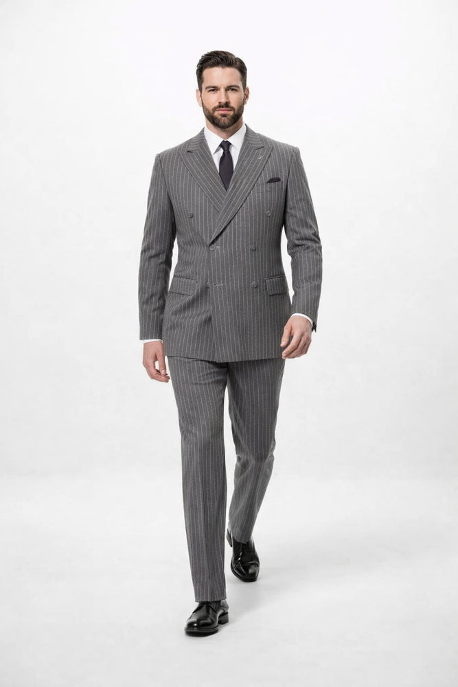 Mens Double Breasted Charcoal Grey Suit