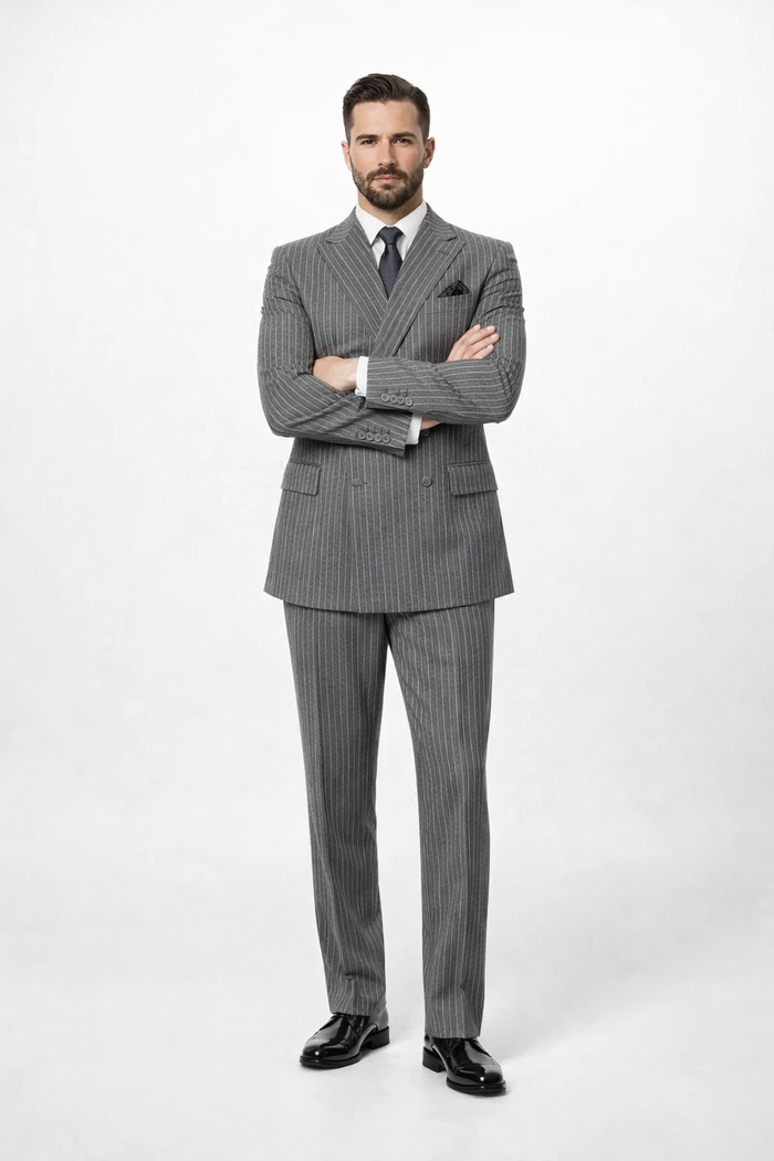 Mens Double Breasted Charcoal Grey Suit