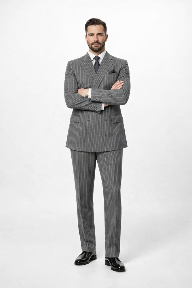 Mens Double Breasted Charcoal Grey Suit