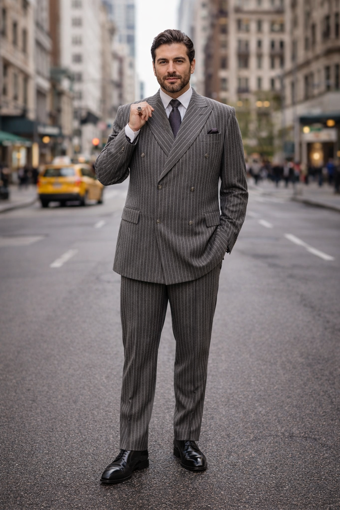 Mens Double Breasted Charcoal Grey Suit