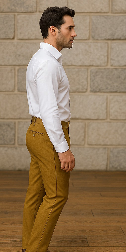 Mens Double Pleated Trousers - Double Pleated Dress Pants - Slacks Gold