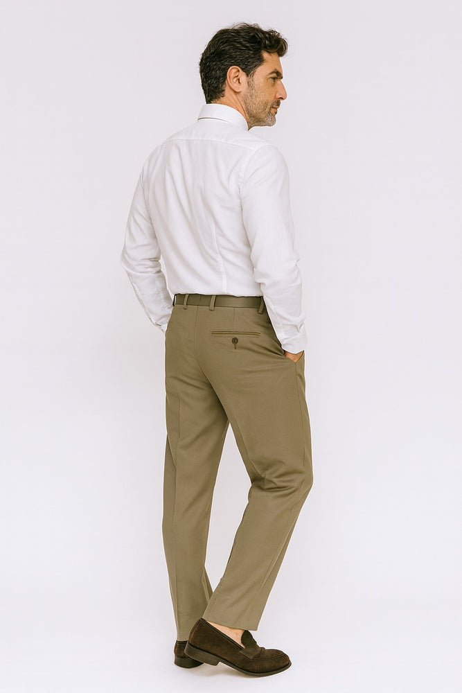 Mens Double Pleated Trousers - Double Pleated Dress Pants - Slacks Beige