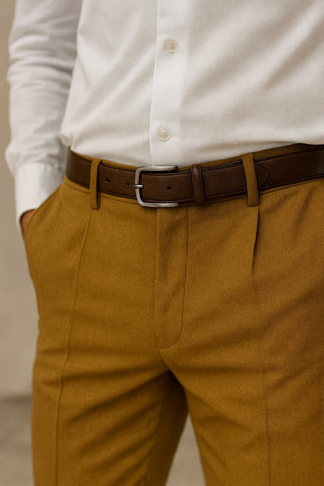 Mens Double Pleated Trousers - Double Pleated Dress Pants - Slacks Gold
