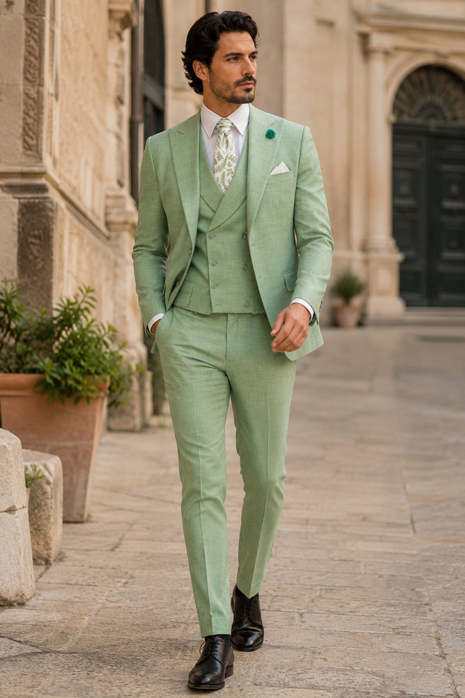 Mens Easter Suit - Jacket and Pants in Summer Color Light Green Modern Fit Light Weight