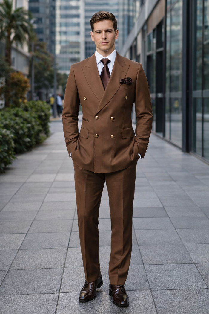 Rich Chestnut Double-Breasted Executive Suit by Rossiman