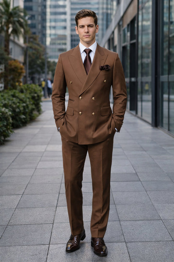Rich Chestnut Double-Breasted Executive Suit by Rossiman