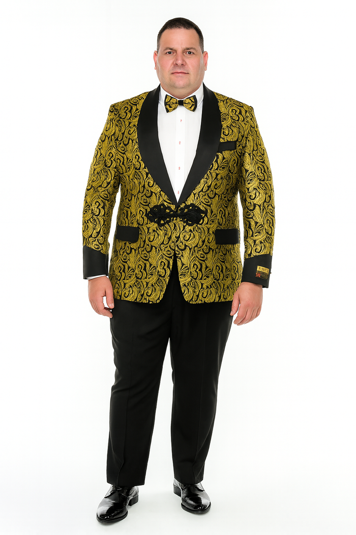 Cheap Men's Printed Unique Patterned Print Floral Tuxedo Flower Jacket Prom 2026 custom celebrity modern Tux Gold ~ Black
