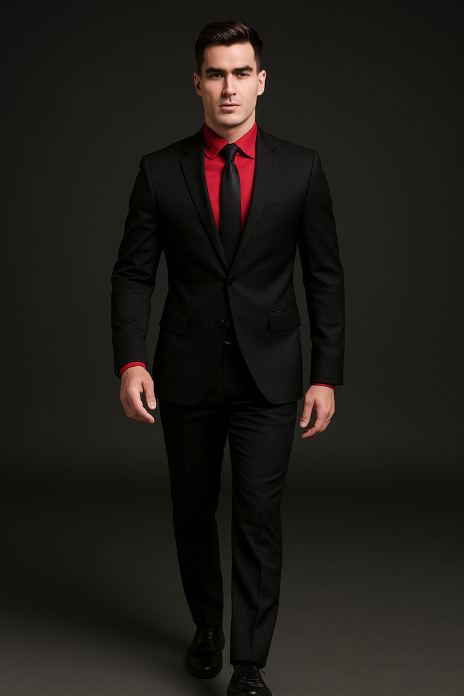 Men's Black Suit Red Shirt Black Tie Package Combo ~ Combination Deal As Seen In The Picture