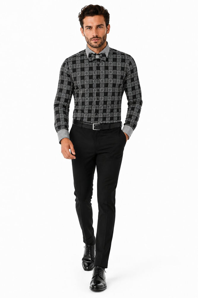 Daniel Ellissa Ds3779BP2 Men's French Cuff Black Men's Dress Shirt
