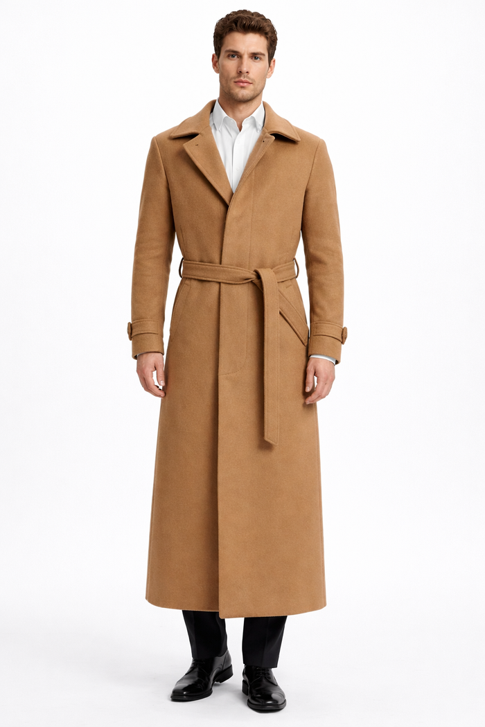 Mens Full Length and Cashmere Overcoat - Winter Topcoats - Camel - Vicuna Coat