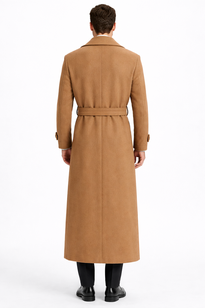 Mens Full Length and Cashmere Overcoat - Winter Topcoats - Camel - Vicuna Coat